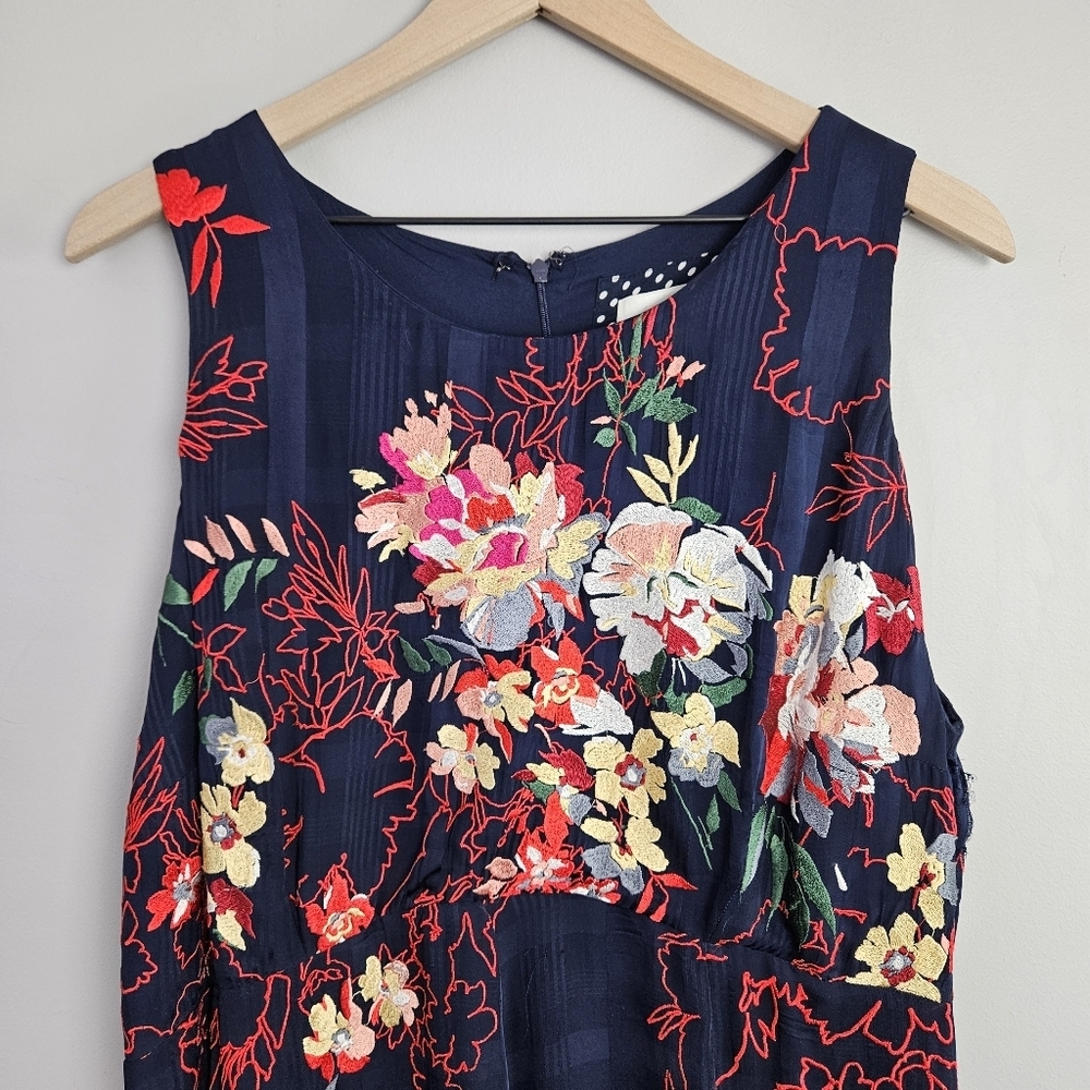 Anthropologie Tanzine Midi Dress Sleeveless Embroidered Floral Boho Navy Red 18W - Picture 6 of 14